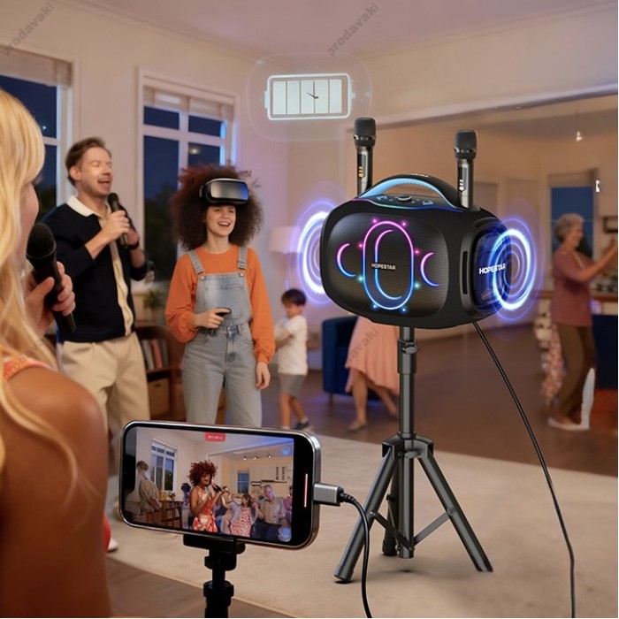 Портативна колонка Bluetooth Hopestar PARTYBOX ULTRA з 2-ма мікрофонами 550W Black